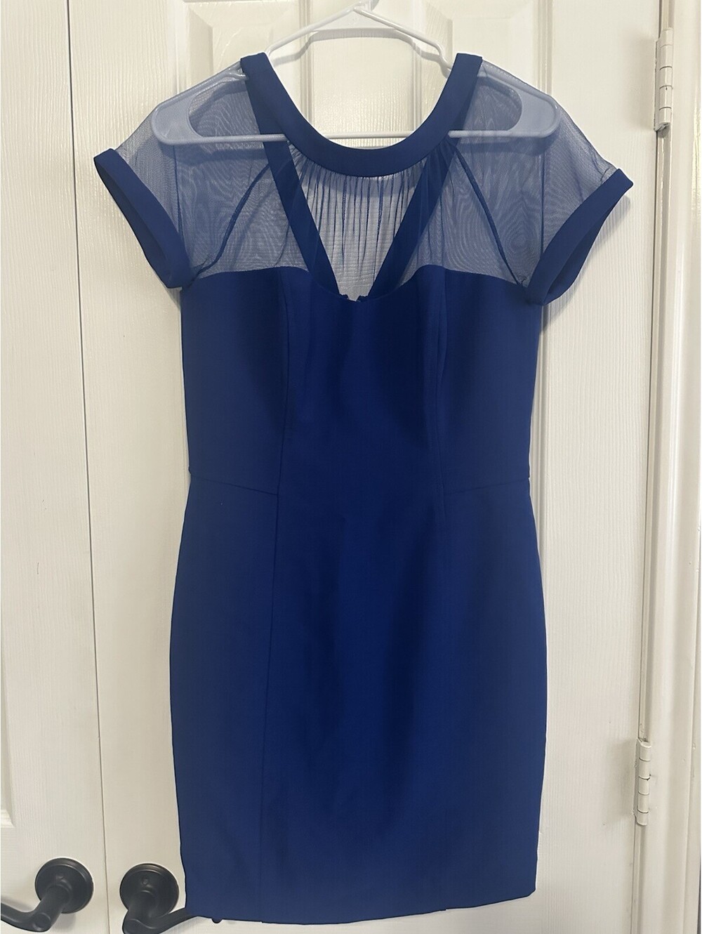 Maggy London Royal Blue Illusion Mesh Cocktail Sheath Dress - Size 8 - Excellent